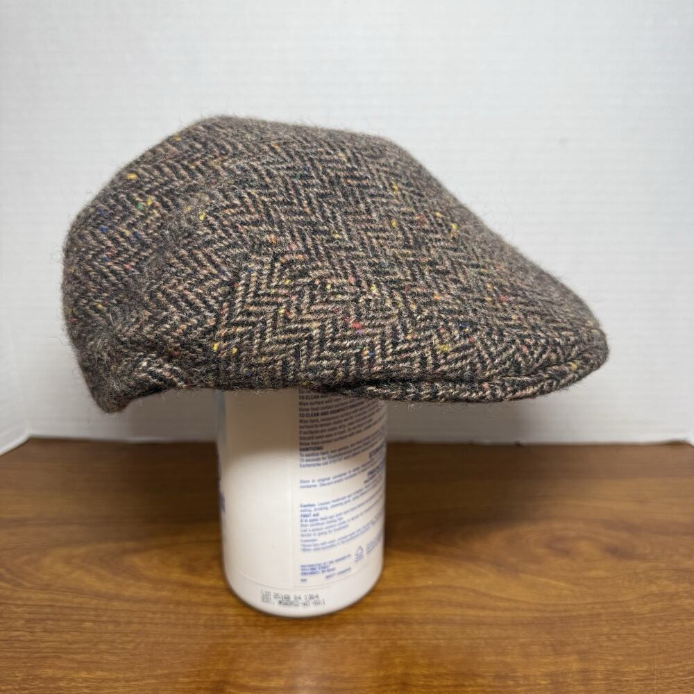 Vintage Shandon Donegal Tweed Flat Cap Ireland 100% Wool Gray Herringbone Hat